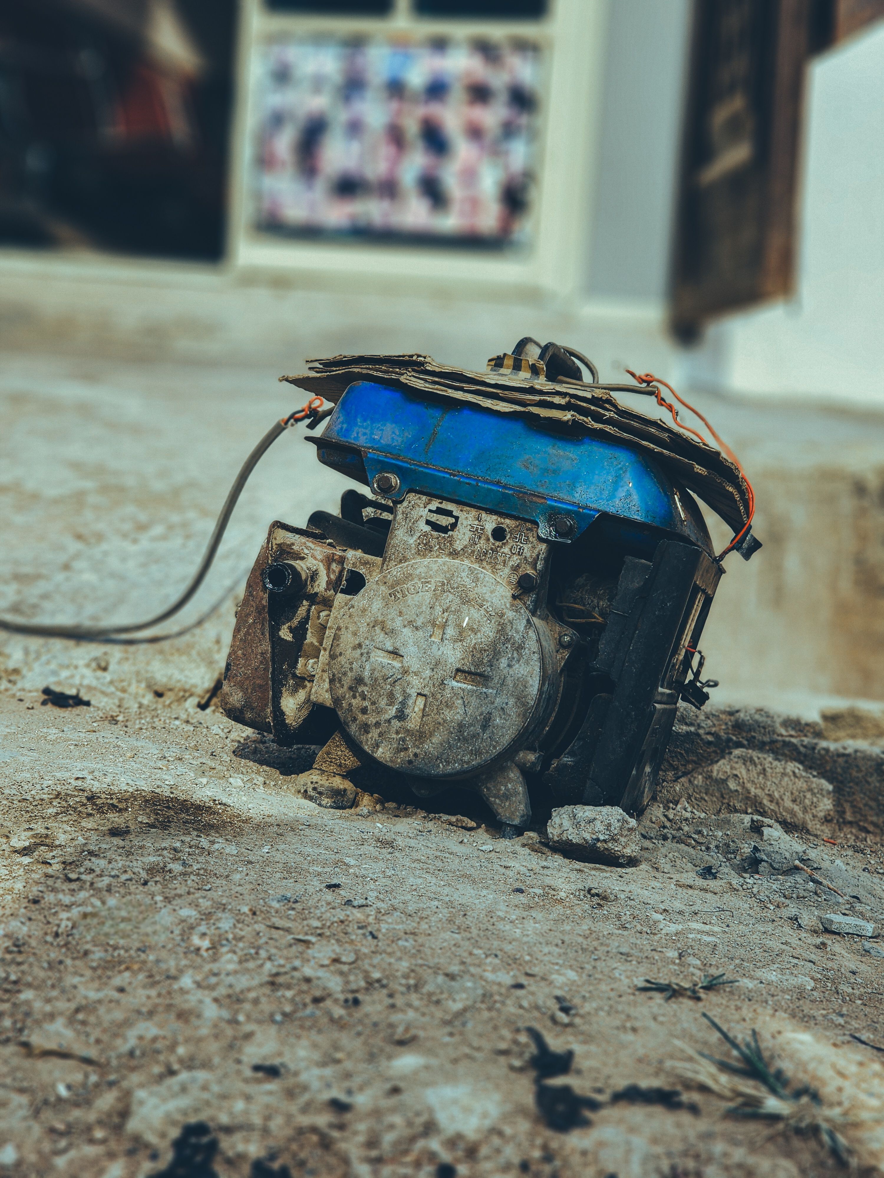 A worn, patched-up diesel generator